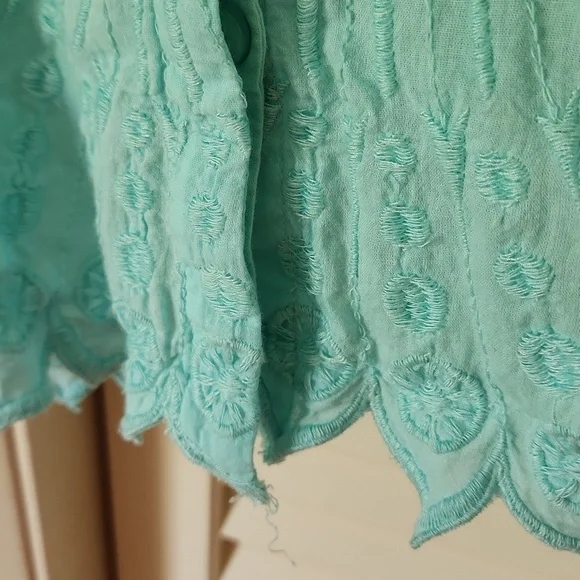 Soft surroundings V-Neck Cotton Embroidered Crop Blouse 2x Aqua - Picture 8 of 8